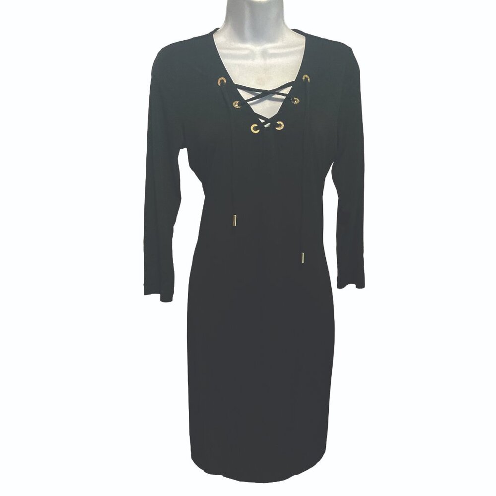 Calvin Klein, size 6, black dress,  lace up v-neck